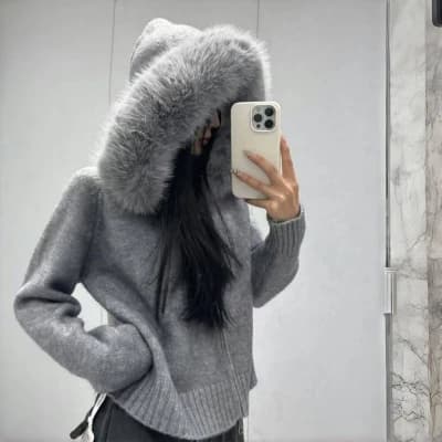 Korean chic autumn/winter retro style loose casual versatile long-sleeved hooded knitted sweater cardigan