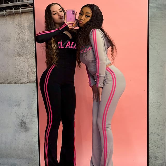 Women's fashion hooded zippered personalized print sports trendy slim-fit trouser suit