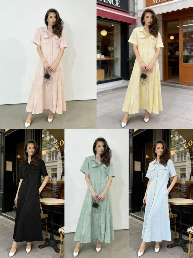 Solid Maxi Shirt Dress with Pockets