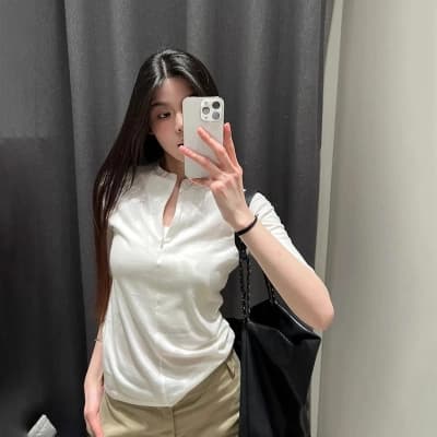 Short-sleeved T-shirt, summer slim fit top.