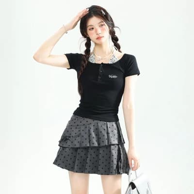 260g rayon modal faux two-piece hot girl polka dot.