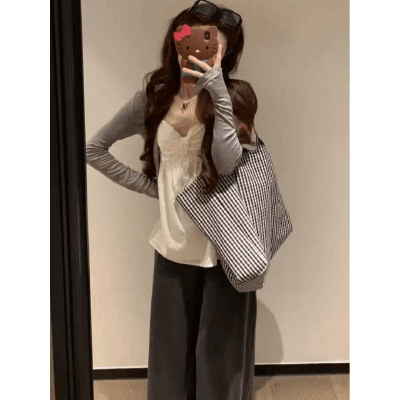 knitted long-sleeved cardigan top/camisole